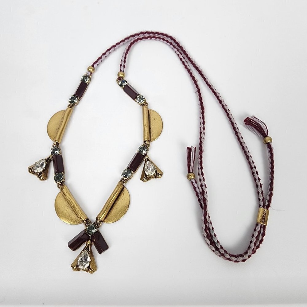 J. Crew Braided Rope Gold And Maroon Necklace